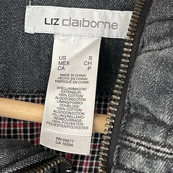 Liz Claiborne Padded Plaid Lined Denim Vest Denim Dark Wash Size Small - Picture 4 of 6